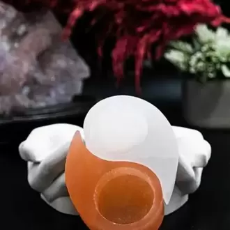 Ying Yang Selenit Doğal Taş Mumluk
