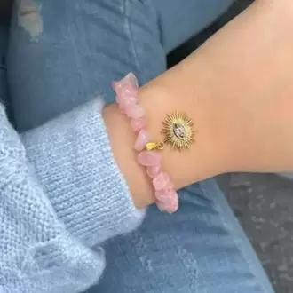 Pembe Kuvars Bileklik 24K Altın Kaplama