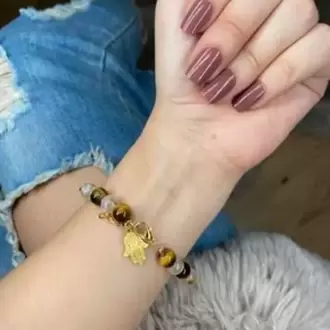 Kaplan Gözü & Sitrin Doğal Taş Bileklik 24K Altın Kaplama