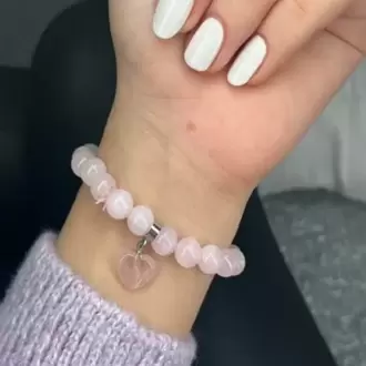 Koşulsuz Sevgi Bilekliği - Kalpli Pembe Kuvars