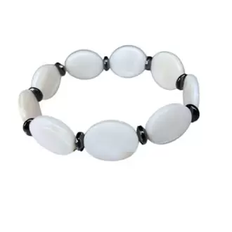 Sedef & Hematit Doğal Taş Oval Bileklik 