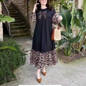 Leopar detaylı elbise