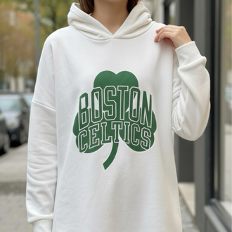 Boston Celtıcs Beyaz Şapkalı Sweatshirt