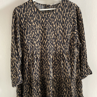 Zara Leopar Desen Uzun Kollu Kısa Elbise
