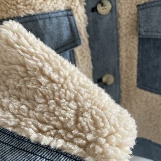 Kot Denim Detaylı Pelüş Kısa Ceket