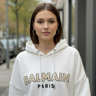 Balmain Paris Beyaz Cepli Şapkalı Sweatshirt