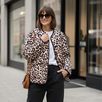 Leopar Kapitone Çıt Çıt Kapama Ceket