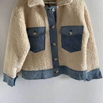 Kot Denim Detaylı Pelüş Kısa Ceket