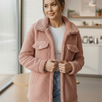 Gül Kurusu Cepli Fermuarlı Teddy Polar Ceket