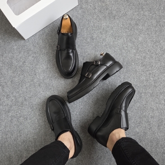 yeni siyah çift toka - hakiki deri loafer