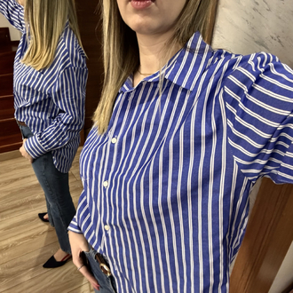 Lacoste & Mavi Beyaz Çizgili Oversize Gömlek