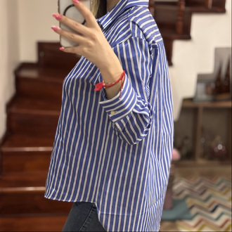 Lacoste & Mavi Beyaz Çizgili Oversize Gömlek