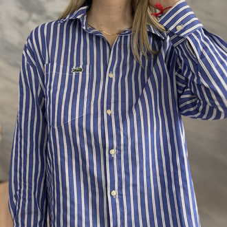 Lacoste & Mavi Beyaz Çizgili Oversize Gömlek