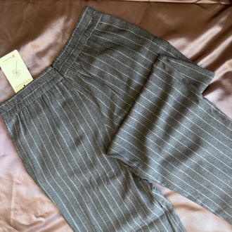 Füme Çizgili Yüksek Bel Kumaş Polyester/Viskon Yumuşacık Pantolon