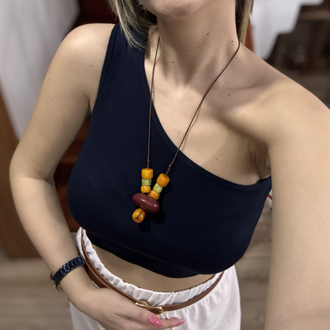 Lacivert Tek Omuzlu Crop Top