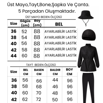  Kadın Tesettür Mayo 5'li Tam  Kapama Fermuarlı.