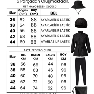  Kadın Tesettür Mayo 5'li Tam  Kapama Fermuarlı.
