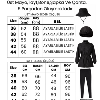  Kadın Tesettür Mayo 5'li Tam  Kapama Fermuarlı.