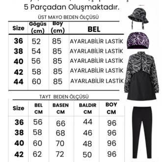 Kadın Tesettür Mayo 5'li Tam Kapama Fermuarlı.