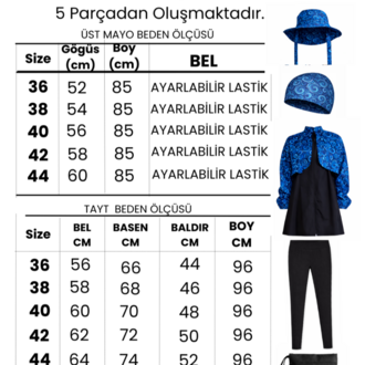 Kadın Tesettür Mayo 5'li Tam Kapama Fermuarlı.
