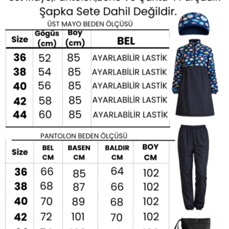 Kadın Tesettür Mayo 4'lü Set Tam Kapama Fermuarlı..Üst Mayo,Bone,Pantolon ve Çanta