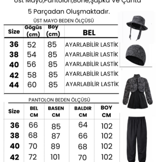 Kadın Tesettür Mayo 5'li Set-Tam Kapama Fermuarlı..