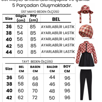 Kadın Tesettür Mayo 5'li Set Yarım Kapama Fermuarlı