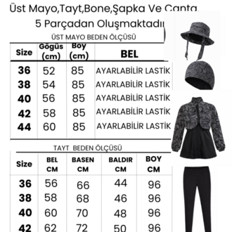 Kadın Tesettür Mayo 5'li Tam Kapama Fermuarlı.