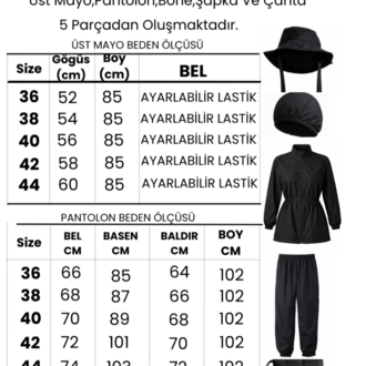  Kadın Tesettür Mayo 5'li Tam  Kapama Fermuarlı.