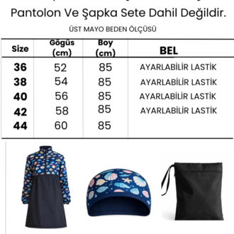  Kadın Tesettür Mayo 3'lü Set Tam  Kapama Fermuarlı.