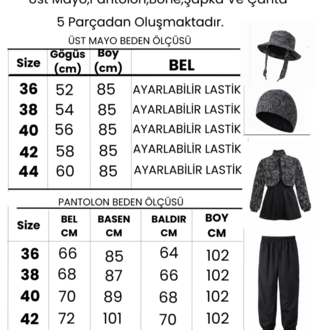 Kadın Tesettür Mayo 5'li Tam Kapama Fermuarlı.
