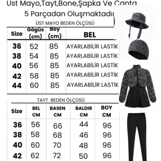 Kadın Tesettür Mayo 5'li Set Yarım Kapama Fermuarlı. 1.599,00 TL
