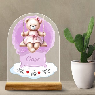 Kişiye Özel Pleksi Bebek Doğum Bilgileri Tablosu – Özel Tasarım Sevimli Ayıcık Model