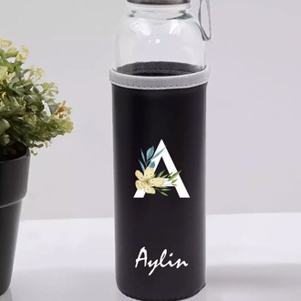 Kişiye Özel Kılıflı Cam Matara , Özelleştirilebilir Kılıflı Cam Matara 470 ML Borosilikat