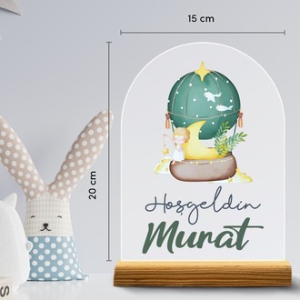 Kişiye Özel Düşler Balonu Temalı 17 Parça Yenidoğan Seti - Kapı Süsü, Masa Süsü, Magnet