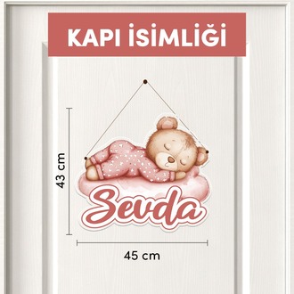 Kişiye Özel Uyuyan Ayıcık Temalı 17 Parça Yenidoğan Seti - Kapı Süsü, Masa Süsü, Magnet