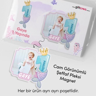 Kişiselleştirilebilir Doğum Gününe Özel Şeffaf Pleksi Magnet – Deniz Kızlı Magnet