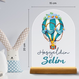 Kişiye Özel Uçan Balon Temalı 17 Parça Yenidoğan Seti - Kapı Süsü, Masa Süsü, Magnet