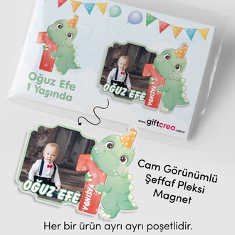 Kişiye Özel Şeffaf Pleksi Magnet – Dinozor Temalı Doğum Günü Hatırası (Her Yaşa Özel)