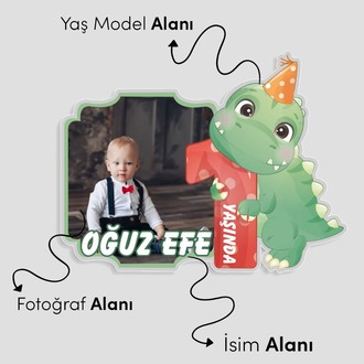 Kişiye Özel Şeffaf Pleksi Magnet – Dinozor Temalı Doğum Günü Hatırası (Her Yaşa Özel)