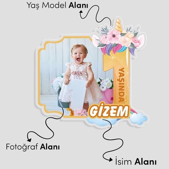 Kişiye Özel Şeffaf Pleksi Magnet – Unicorn Temalı Doğum Günü Hatırası Magnet