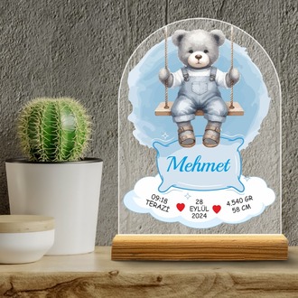 Kişiye Özel Pleksi Bebek Doğum Bilgileri Tablosu – Özel Tasarım Sevimli Ayıcık Model