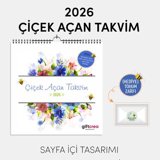 2025 Yeni Yıl Takvimi Çiçek Açan Takvim - Masa ve Duvar Tipi, Tohum Zarfı Hediyeli