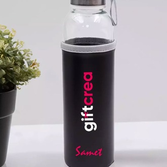 Kurumsala Özel Kılıflı Cam Matara ,Özelleştirilebilir Kılıflı Cam Matara 470 ML Borosilikat