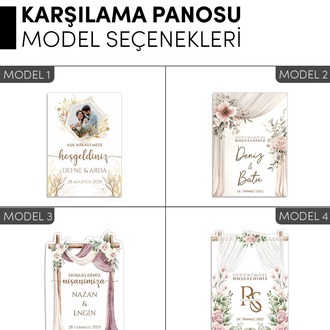 Kişiye Özel Düğün Karşılama Panosu 50x70 cm Dekota Pano | Model ve Stand Seçenekli
