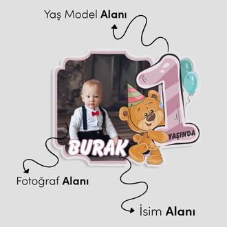 Kişiselleştirilebilir Doğum Gününe Özel Şeffaf Pleksi Magnet – Sevimli Ayıcık Model