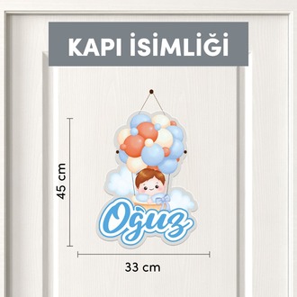 Kişiye Özel Renkli Balon Temalı 17 Parça Yenidoğan Seti - Kapı Süsü, Masa Süsü, Magnet