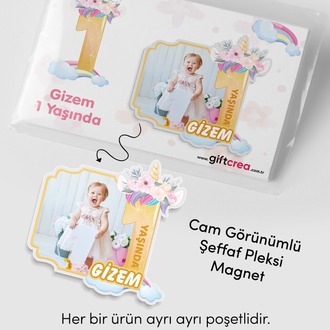 Kişiye Özel Şeffaf Pleksi Magnet – Unicorn Temalı Doğum Günü Hatırası Magnet