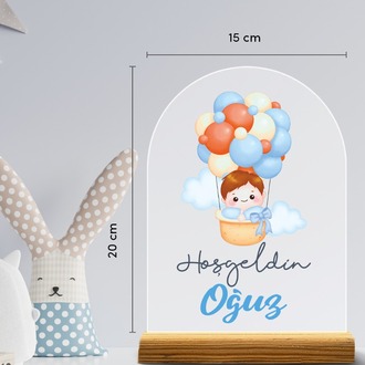 Kişiye Özel Renkli Balon Temalı 17 Parça Yenidoğan Seti - Kapı Süsü, Masa Süsü, Magnet