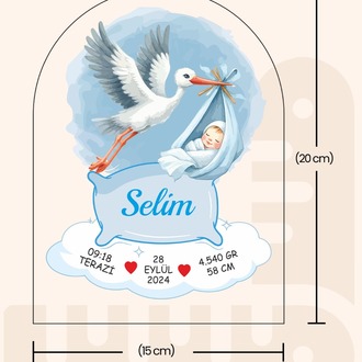 Kişiselletirilebilir Pleksi Bebek Doğum Bilgileri Tablosu – Özel Tasarım Leylek Konsepti